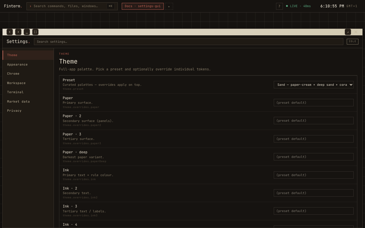 Settings GUI window with theme category open